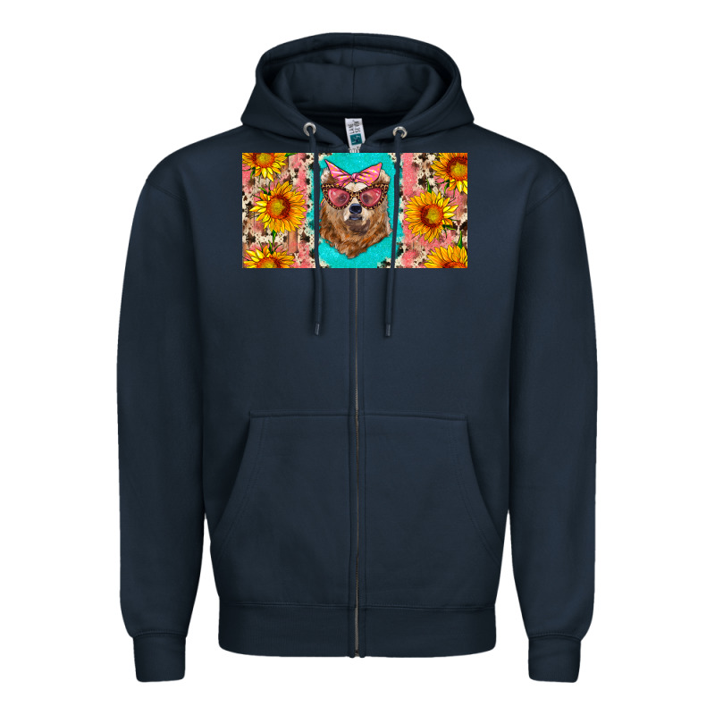Mama Bear With Sunflowers And Glasses License Plate Zipper Hoodie by Artiststas | Teevron