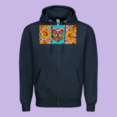 Mama Bear With Sunflowers And Glasses License Plate Zipper Hoodie Designed By Artiststas
