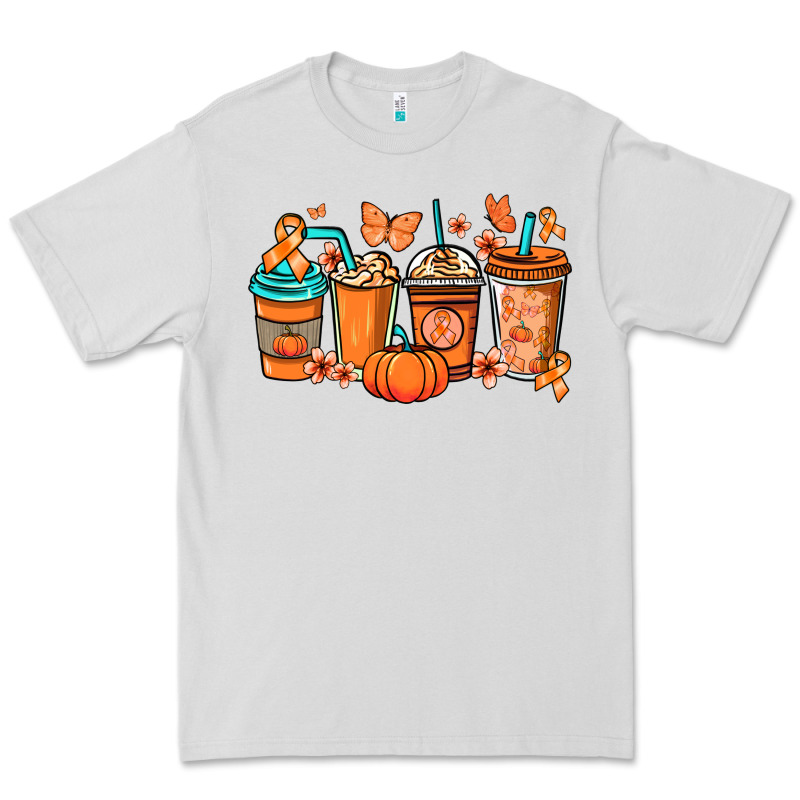 Kidney Cancer Coffee Cups Orange Ribbon Premium Tee by NancyCooperArtShop | Teevron
