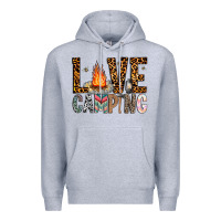 Heather Grey Love Camping Premium Hoodie - CowhideDigitalArt