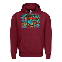 Burgundy western serape leopard turquoise  background Zipper Hoodie - Artiststas