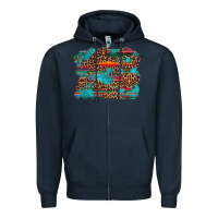 Navy western serape leopard turquoise  background Zipper Hoodie - Artiststas