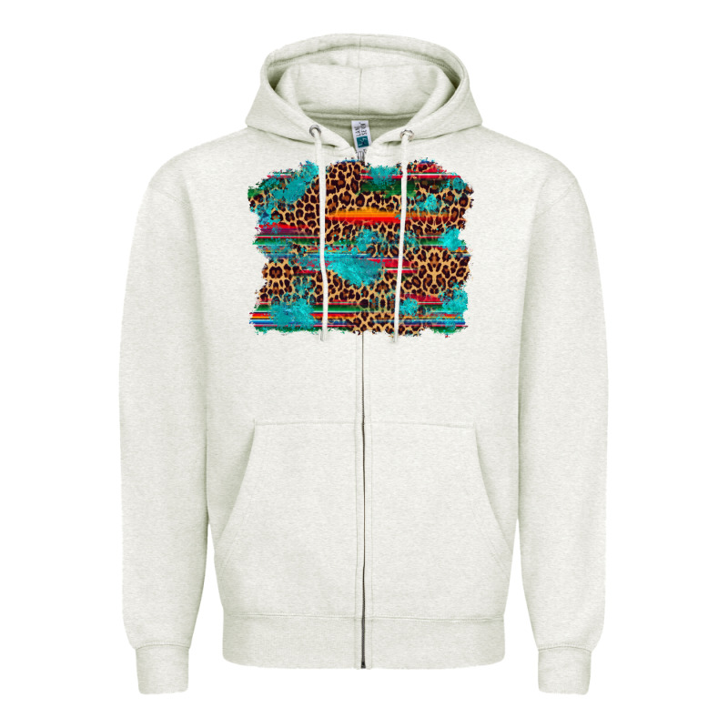 Western Serape Leopard Turquoise  Background Zipper Hoodie by Artiststas | Teevron