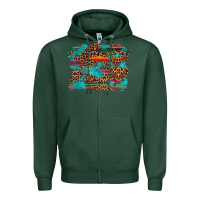 Sports Green western serape leopard turquoise  background Zipper Hoodie - Artiststas