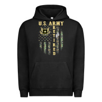 Pigment Black US ARMY Retired  Distressed American Flag Patriotic Urban Hoodie - longCreatives
