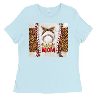 Baby Blue baseball mom with leopard tumbler tbs Ladies Tee - TumblerDesignByShophia