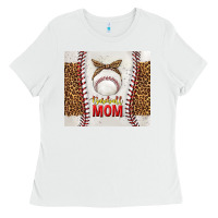 White baseball mom with leopard tumbler tbs Ladies Tee - TumblerDesignByShophia