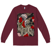 Burgundy Two skeletons hugging Valentine's Day Long Sleeve Tee - FaDigitalArtStudio