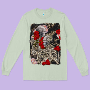 Two Skeletons Hugging Valentine's Day Long Sleeve Tee Designed By Fadigitalartstudio
