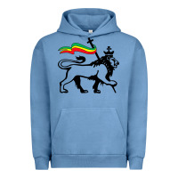 Pigment Pebble Blue Rasta Lion of Judah Rastafarian Reggae Lion and Christian Urban Hoodie - longCreatives