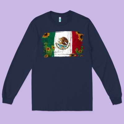 Mexican Flag Cactus Sunflower Long Sleeve Tee Designed By Jasminsmagicworld