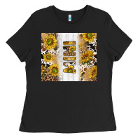 Black western mother's day mini with cowhide and sunflowers tumbler tbs Ladies Tee - TumblerDesignByShophia