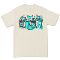 Bone Ovarian Cancer coffee cups teal ribbon Premium Tee - NancyCooperArtShop