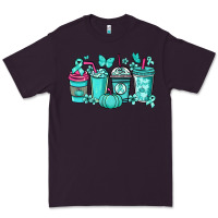 Plum Ovarian Cancer coffee cups teal ribbon Premium Tee - NancyCooperArtShop