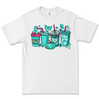 White Ovarian Cancer coffee cups teal ribbon Premium Tee - NancyCooperArtShop