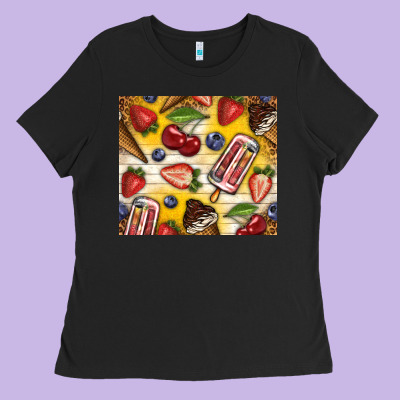 Summer Ice Cream With Fruits Ladies Tee Designed By Tumblerdesignbyshophia