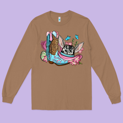 Easter Cowboy Boots Hat Long Sleeve Tee Designed By Oliviacreatesart
