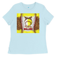 Baby Blue raising ballers with baseball and softball leopard tumbler tbs Ladies Tee - TumblerDesignByShophia