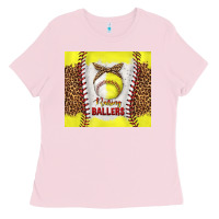 Bubblegum Pink raising ballers with baseball and softball leopard tumbler tbs Ladies Tee - TumblerDesignByShophia