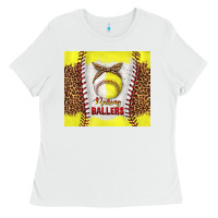 White raising ballers with baseball and softball leopard tumbler tbs Ladies Tee - TumblerDesignByShophia