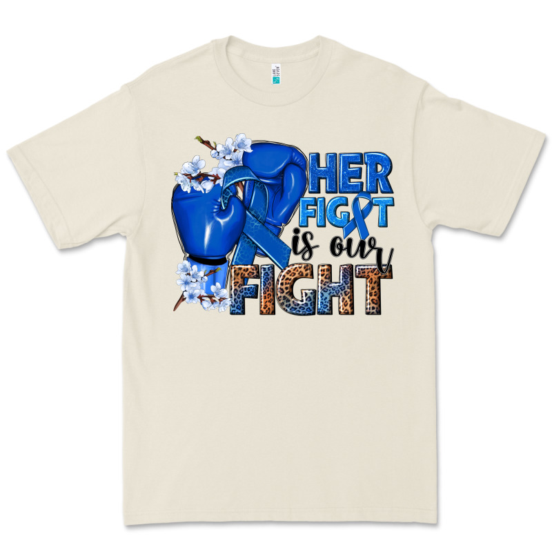 Her Fight Is Our Fight Colon Cancer Blue Ribbon Premium Tee by NancyCooperArtShop | Teevron