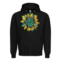 Black sunflower with gemstone and cowhide Zipper Hoodie - Artiststas