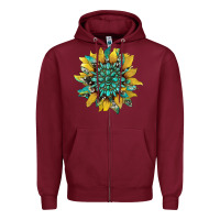 Burgundy sunflower with gemstone and cowhide Zipper Hoodie - Artiststas