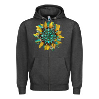 Charcoal Heather sunflower with gemstone and cowhide Zipper Hoodie - Artiststas