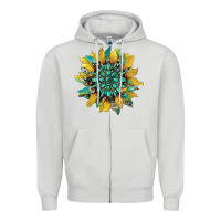 Dove Grey sunflower with gemstone and cowhide Zipper Hoodie - Artiststas