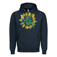 Navy sunflower with gemstone and cowhide Zipper Hoodie - Artiststas