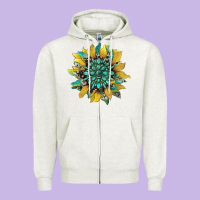 Sunflower With Gemstone And Cowhide Zipper Hoodie Designed By Artiststas