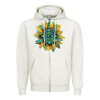 Oatmeal Heather sunflower with gemstone and cowhide Zipper Hoodie - Artiststas