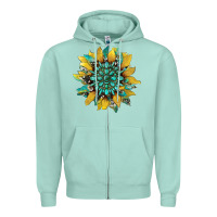 Seafoam sunflower with gemstone and cowhide Zipper Hoodie - Artiststas