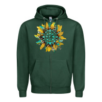 Sports Green sunflower with gemstone and cowhide Zipper Hoodie - Artiststas