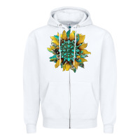 White sunflower with gemstone and cowhide Zipper Hoodie - Artiststas