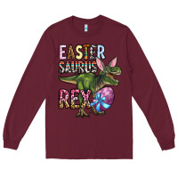 Burgundy Easter Saurus Rex Long Sleeve Tee - OliviaCreatesArt