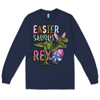 Navy Easter Saurus Rex Long Sleeve Tee - OliviaCreatesArt