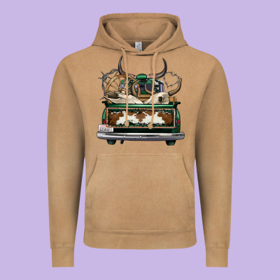 Cowhide And Hunter Truck Olivia Vintage Hoodie Designed By Oliviacreatesart