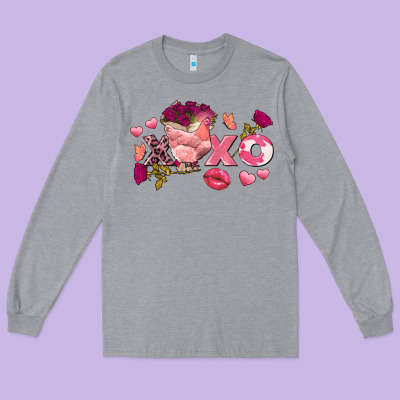 Chicken Valentine's Day Xoxo Long Sleeve Tee Designed By Fadigitalartstudio
