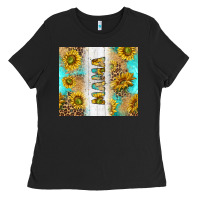 Black western mother's day mama with turquoise and sunflowers and leopard tu Ladies Tee - TumblerDesignByShophia