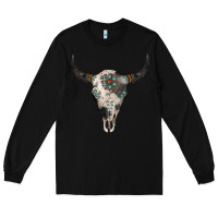 Black Cowhide Bull Skull Long Sleeve Tee - Jasminsmagicworld