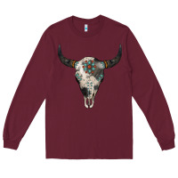 Burgundy Cowhide Bull Skull Long Sleeve Tee - Jasminsmagicworld