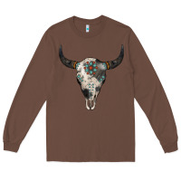 Chestnut Cowhide Bull Skull Long Sleeve Tee - Jasminsmagicworld