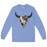 Colony Blue Cowhide Bull Skull Long Sleeve Tee - Jasminsmagicworld