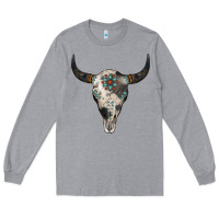 Heather Grey Cowhide Bull Skull Long Sleeve Tee - Jasminsmagicworld