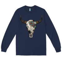 Navy Cowhide Bull Skull Long Sleeve Tee - Jasminsmagicworld