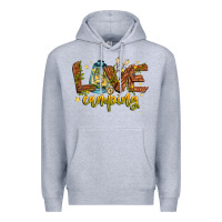 Heather Grey Love Camping Premium Hoodie - CowhideDigitalArt