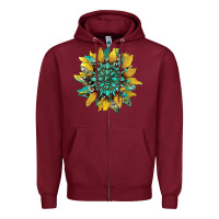 Burgundy sunflower with gemstone and cowhide Zipper Hoodie - Artiststas