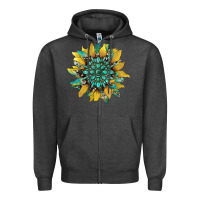Charcoal Heather sunflower with gemstone and cowhide Zipper Hoodie - Artiststas