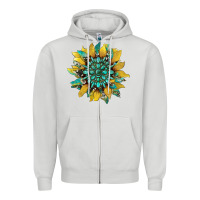 Dove Grey sunflower with gemstone and cowhide Zipper Hoodie - Artiststas